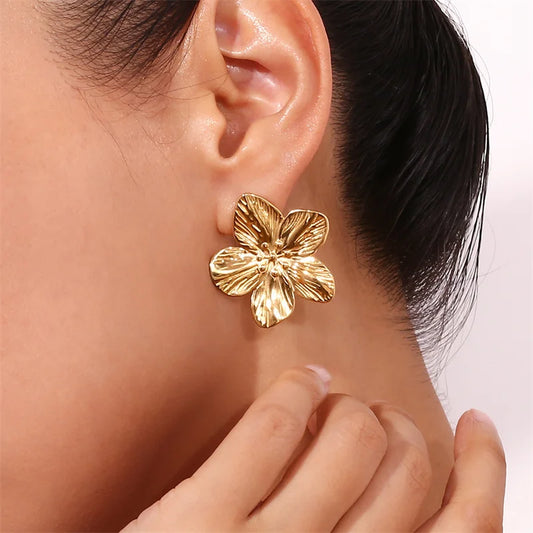 Gold-tone Flower Statement Stud Earrings