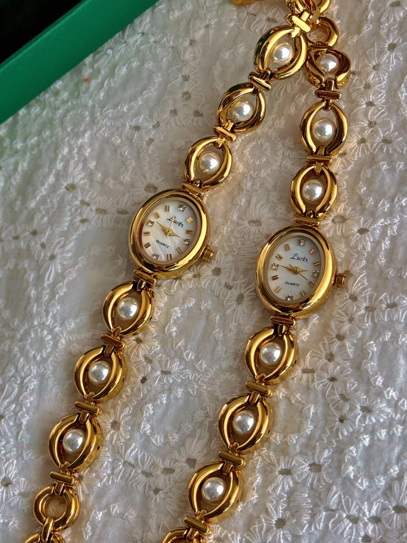 Oval Mother-of-Pearl Women's Watch - Pearl & Rhinestone Accents