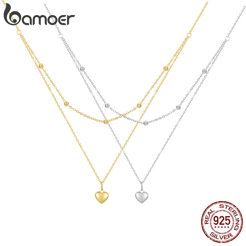 BAMOER 925 Sterling Silver Heart Necklace - Double Layer Choker