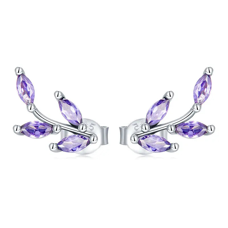 925 Sterling Silver Purple Branch Stud Earrings