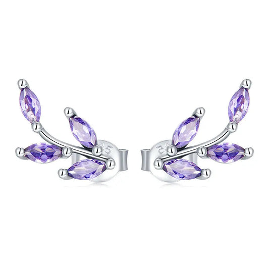 925 Sterling Silver Purple Branch Stud Earrings