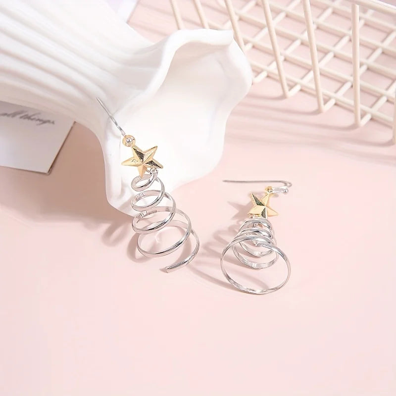 Rotating Christmas Tree Star Earrings