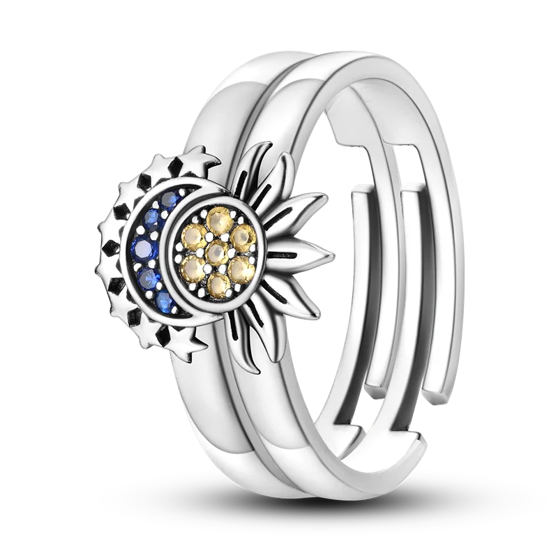 Blue Zircon Star & Moon Ring - 925 Sterling Silver Design