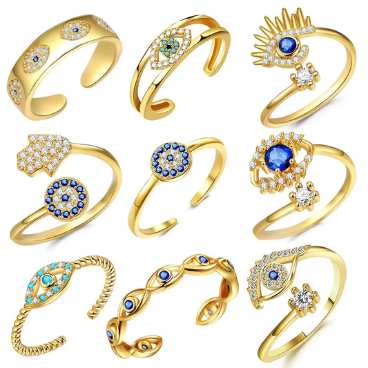 Blue Evil Eye Adjustable Ring
