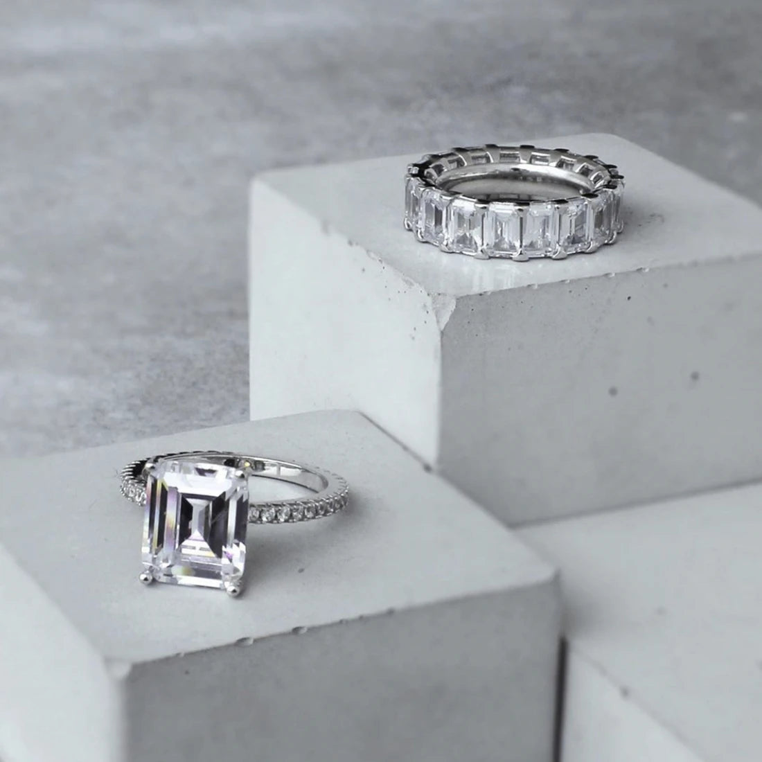 925 Sterling Silver Emerald Cut Eternity Ring