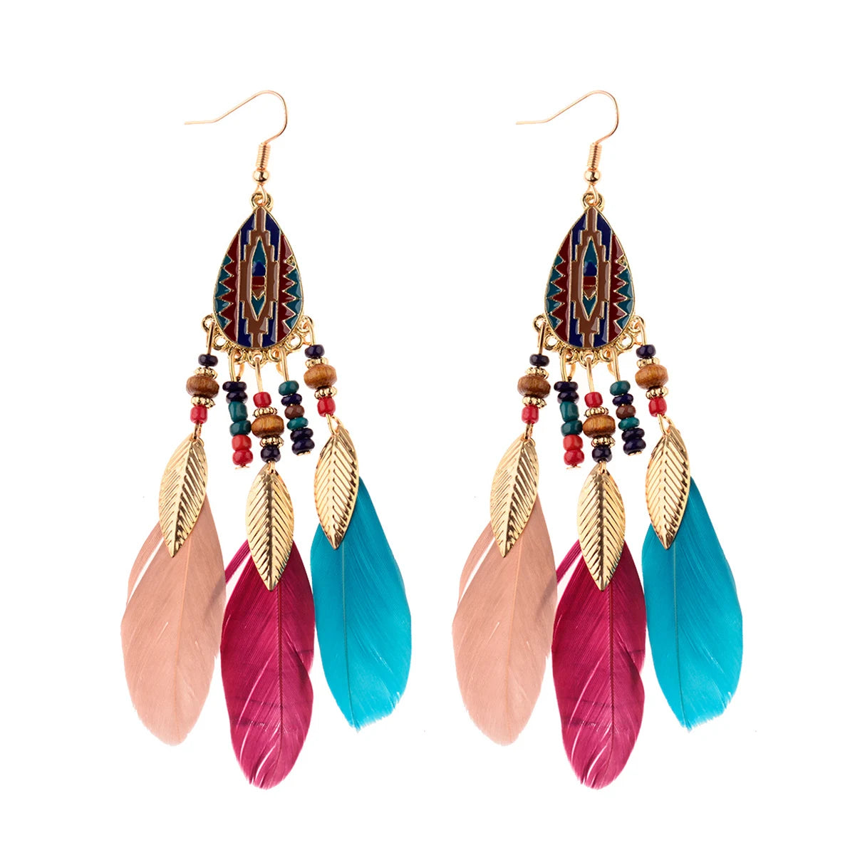 Boho Dream Catcher Feather Tassel Earrings