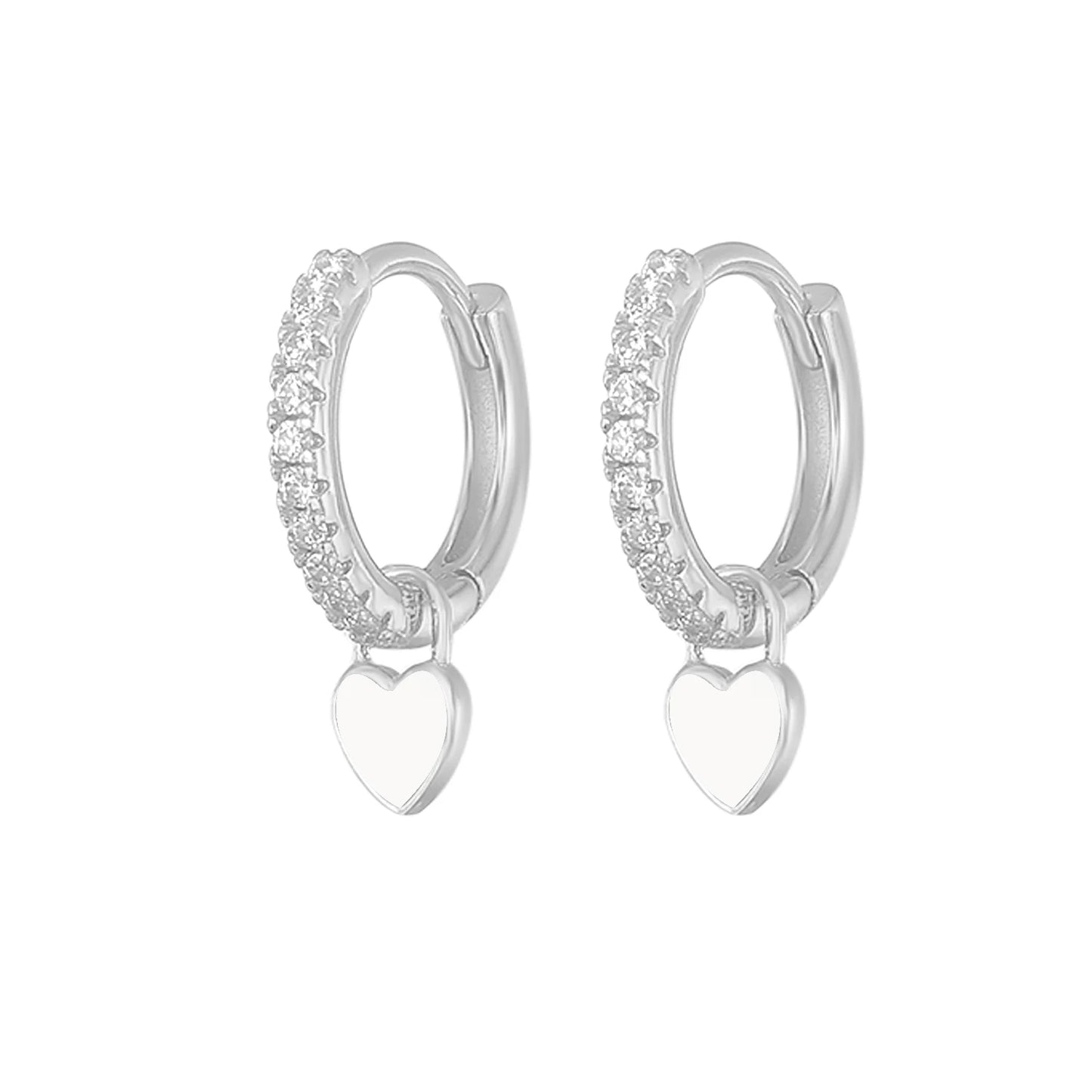Enamel Heart Charm Hoop Earrings