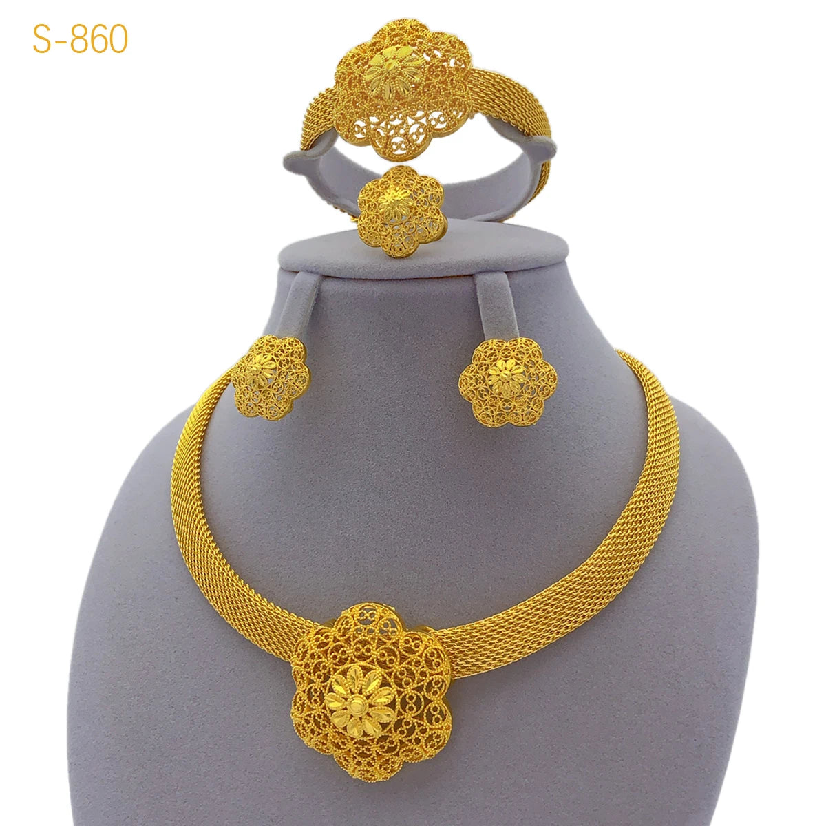 Gold-plated Flower African Jewelry Set