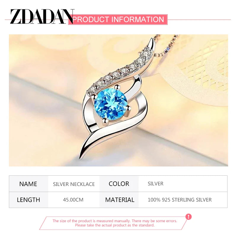 925 Sterling Silver Blue Crystal Necklace - Elegant Wedding Chain