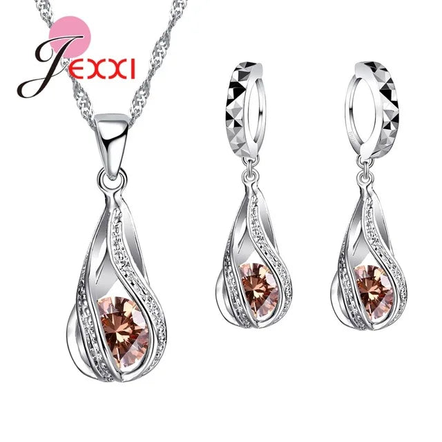 Premium Water Drop CZ Necklace & Earrings Set - 925 Sterling Silver