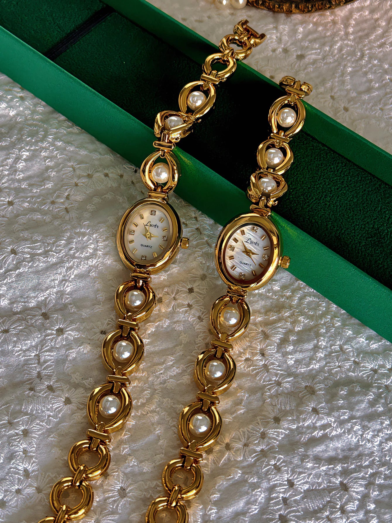 Oval Mother-of-Pearl Women's Watch - Pearl & Rhinestone Accents