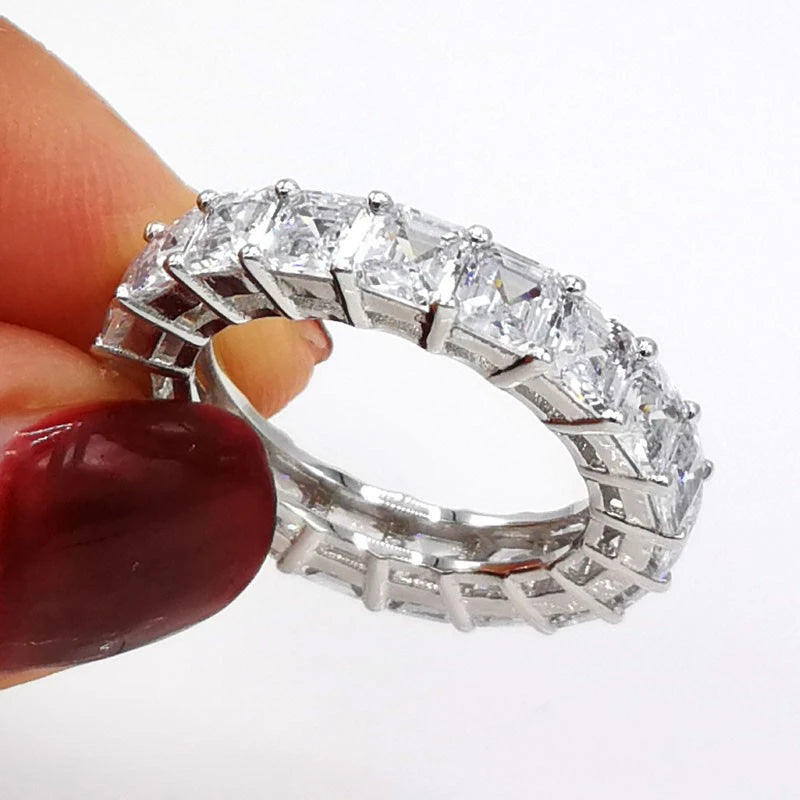 925 Sterling Silver Emerald Cut Eternity Ring