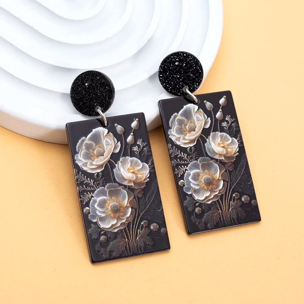 Acrylic White Flower Statement Earrings