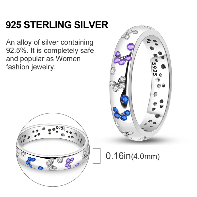 Blue Zircon Star & Moon Ring - 925 Sterling Silver Design