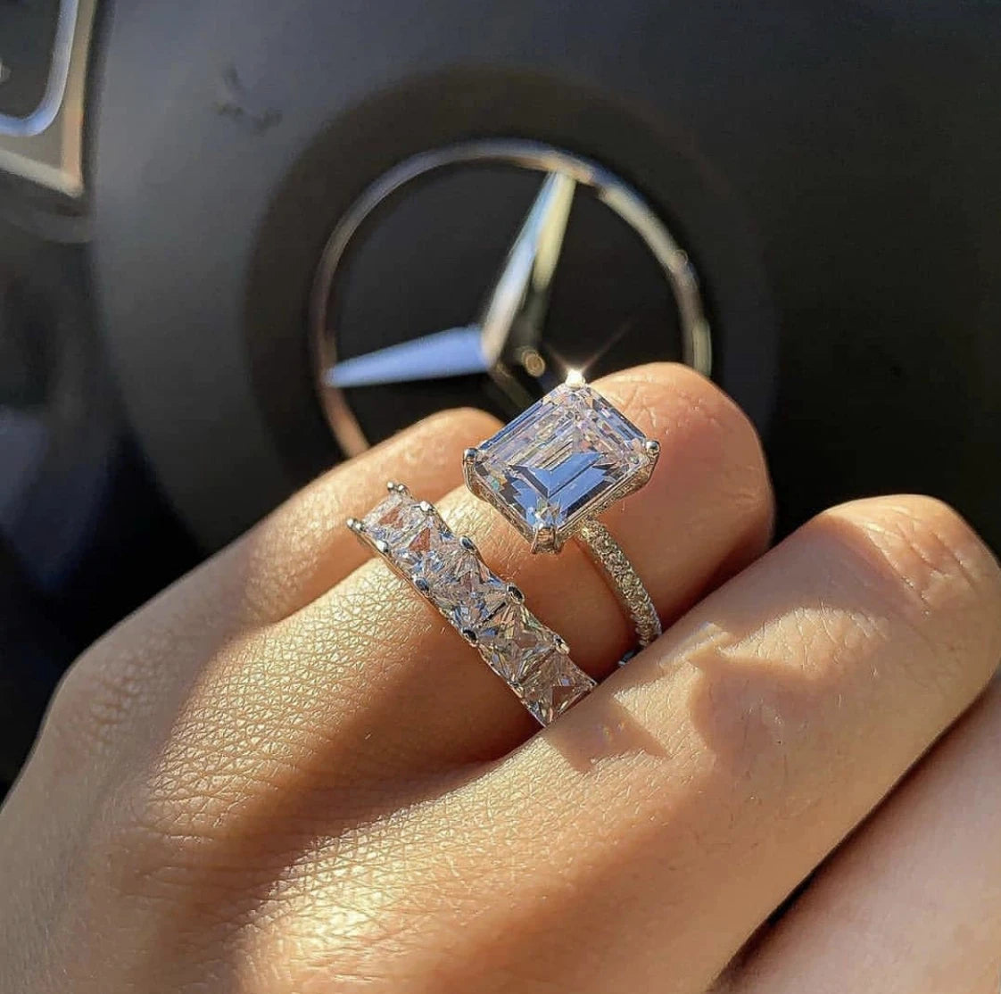 925 Sterling Silver Emerald Cut Eternity Ring