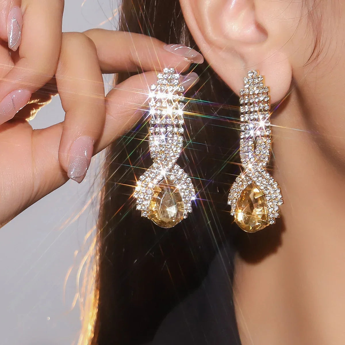 Luxury Custom Color Rhinestone Crystal Long Tassel Earrings for Women Bridal Drop Dangling Earrings Party Wedding Jewelry Gifts