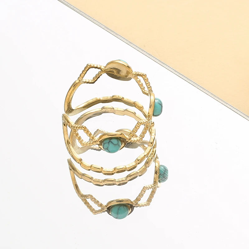 Stainless Steel Natural Stone Open Ring