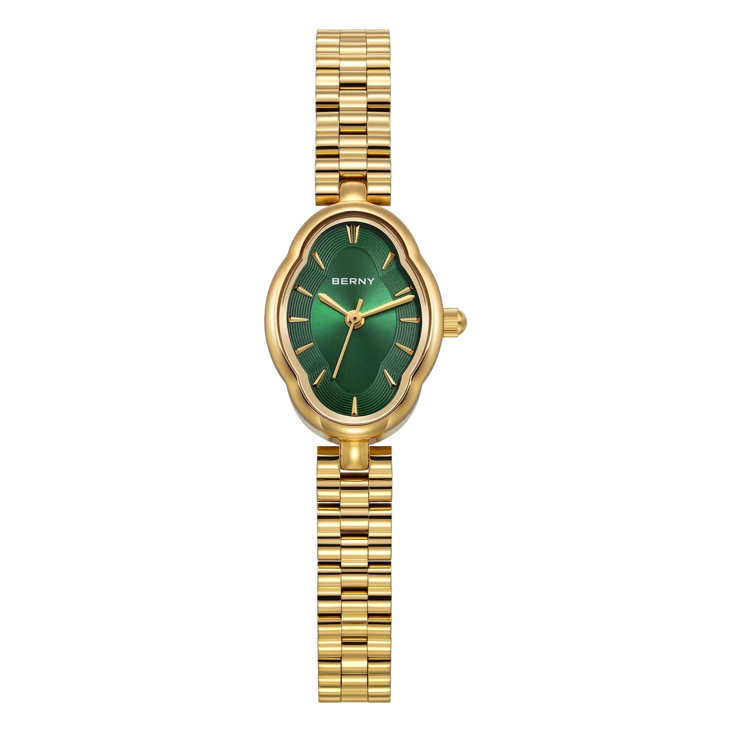 BERNY Gold Quartz Watch & Bracelet Set - Minimalist Ladies Wristwatch