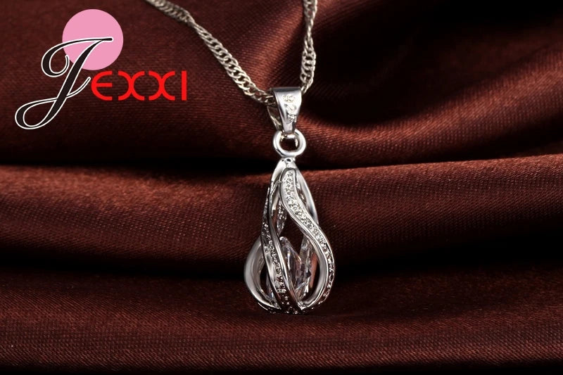 Premium Water Drop CZ Necklace & Earrings Set - 925 Sterling Silver