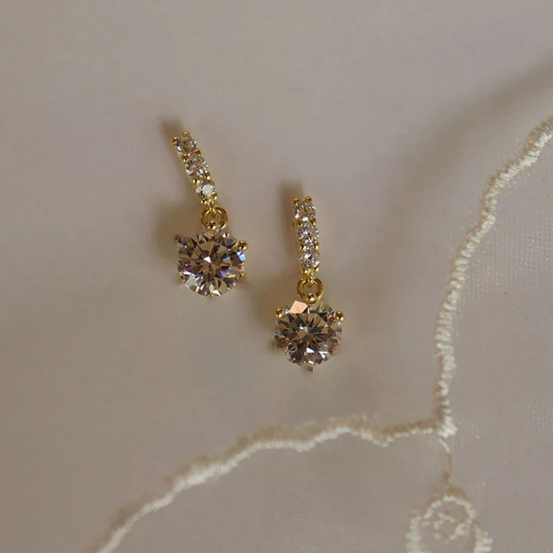 Silver Needle Cubic Zirconia Stud Earrings