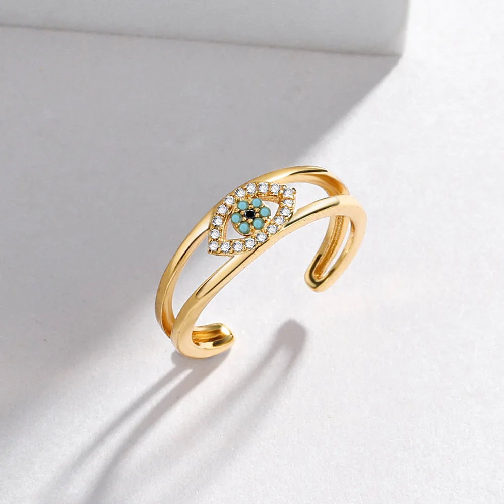 Blue Evil Eye Adjustable Ring
