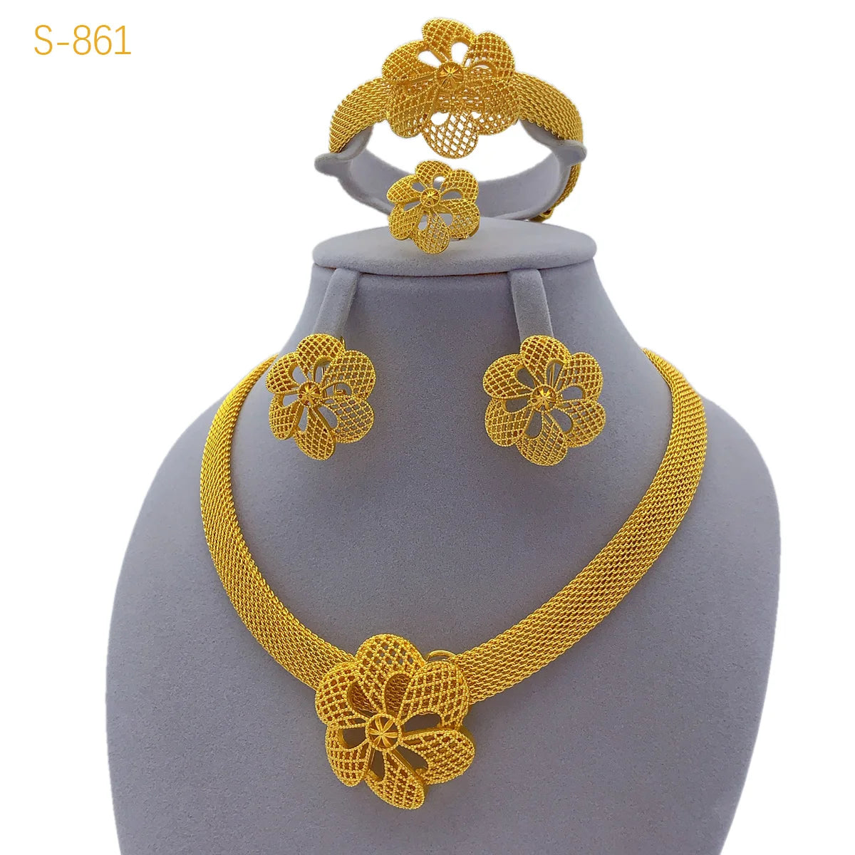 Gold-plated Flower African Jewelry Set