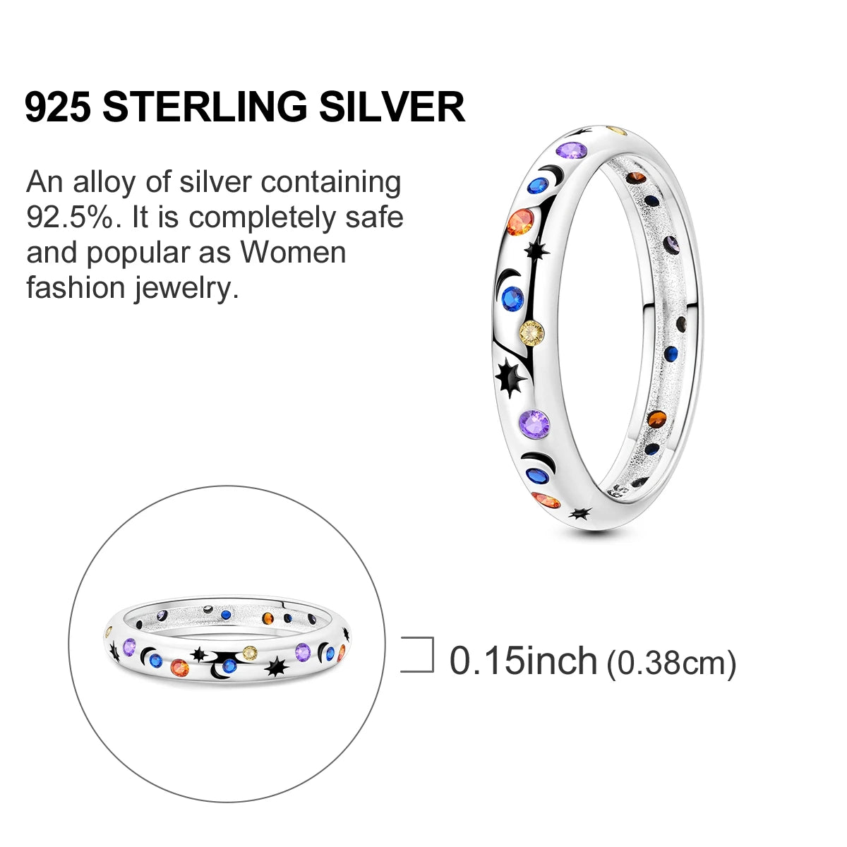Blue Zircon Star & Moon Ring - 925 Sterling Silver Design
