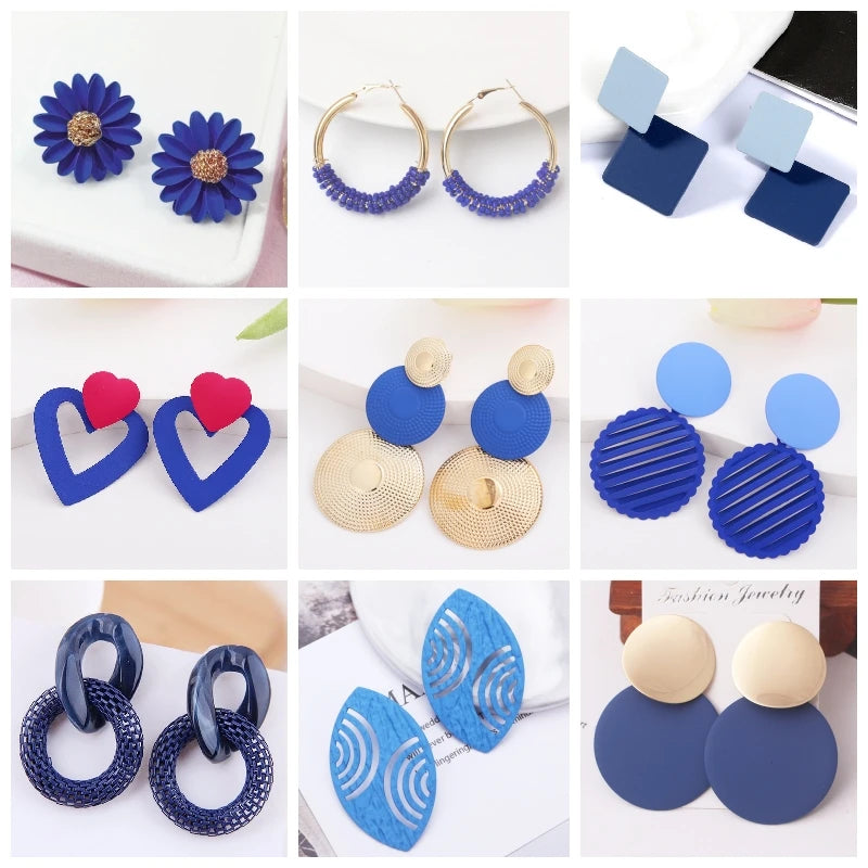 Blue Geometric Butterfly Dangle Earrings