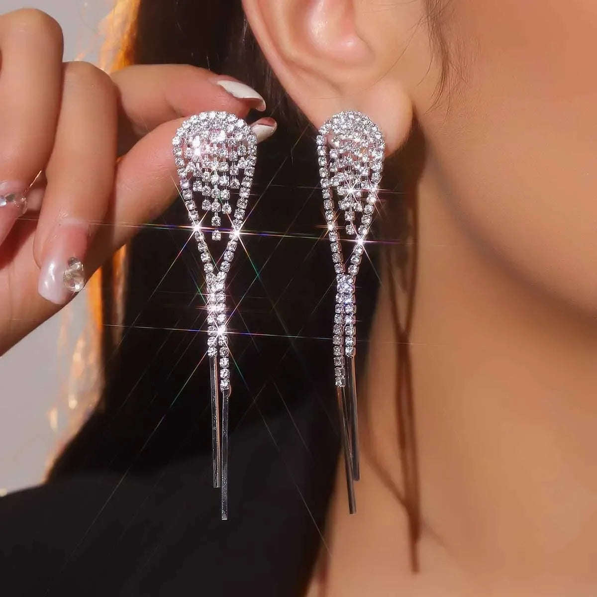 Luxury Custom Color Rhinestone Crystal Long Tassel Earrings for Women Bridal Drop Dangling Earrings Party Wedding Jewelry Gifts