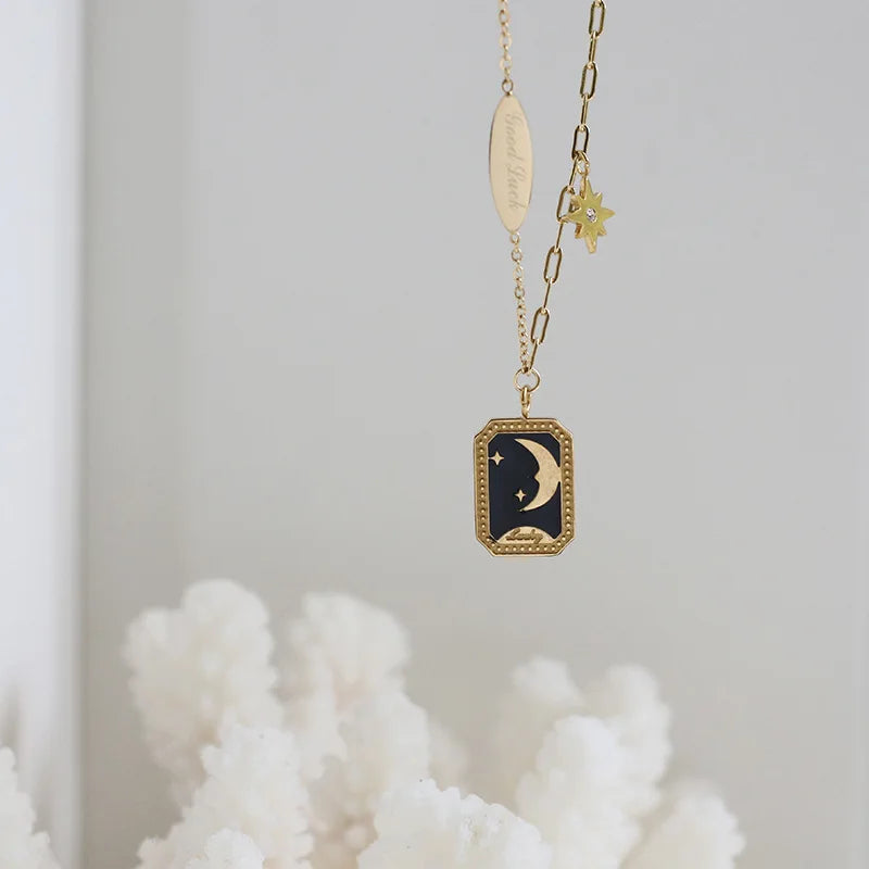 18K Gold Plated Jade Rabbit Moon Pendant Necklace - White Shell Accent