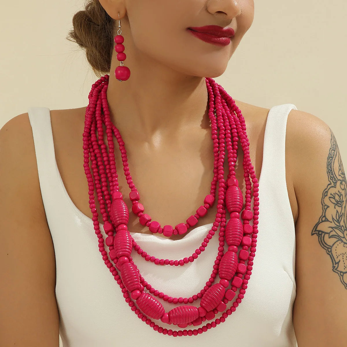 Wood Bead Boho African Jewelry Set