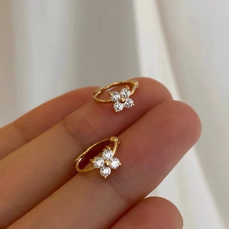 Silver Needle Cubic Zirconia Stud Earrings