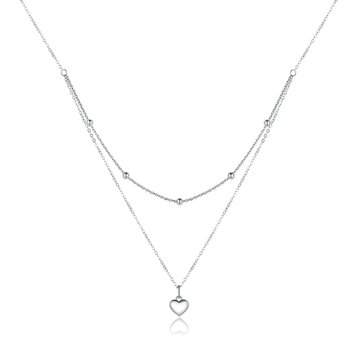 BAMOER 925 Sterling Silver Heart Necklace - Double Layer Choker