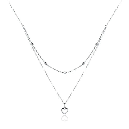 BAMOER 925 Sterling Silver Heart Necklace - Double Layer Choker