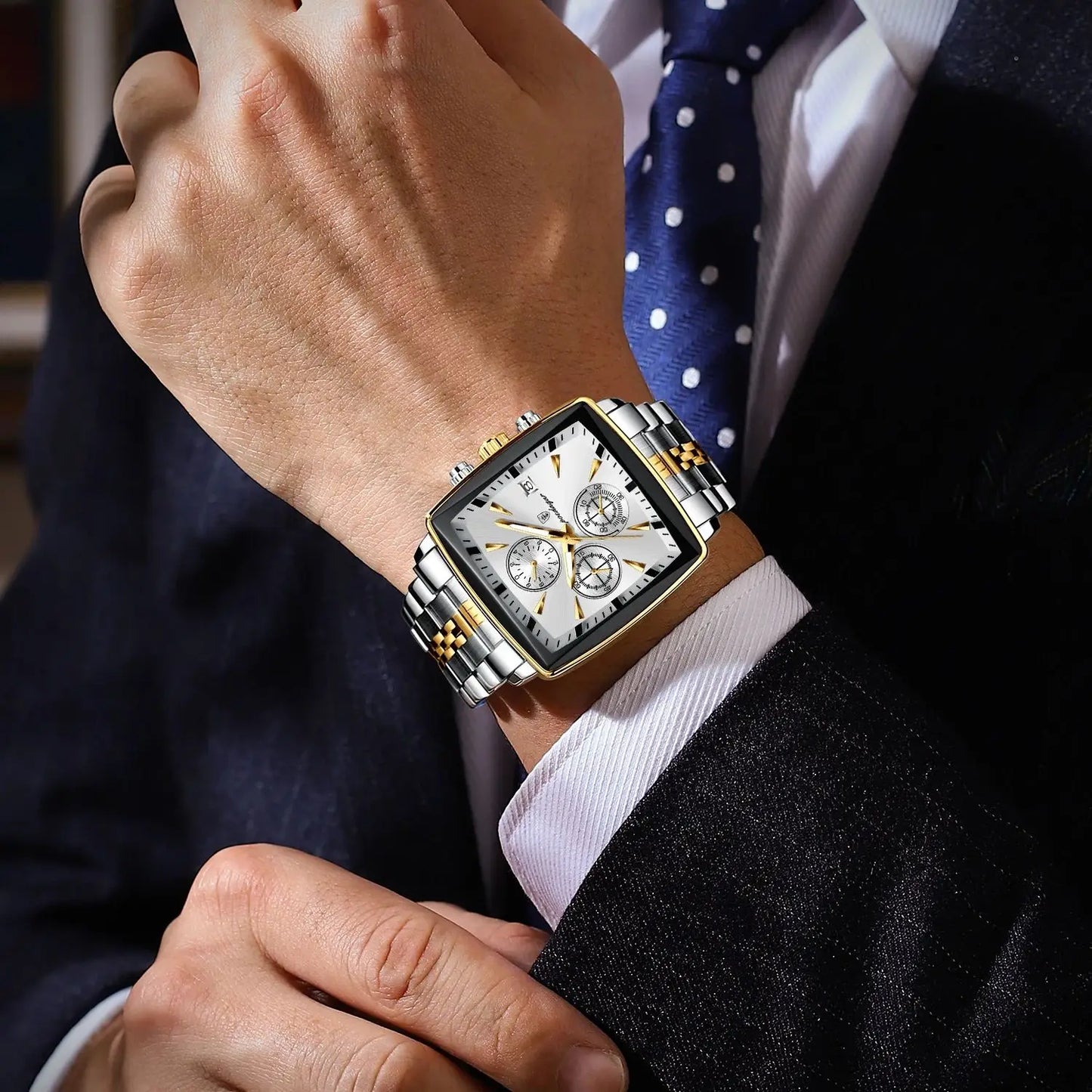 POEDAGAR Square Chronograph Men's Watch - Luminous Waterproof Quartz