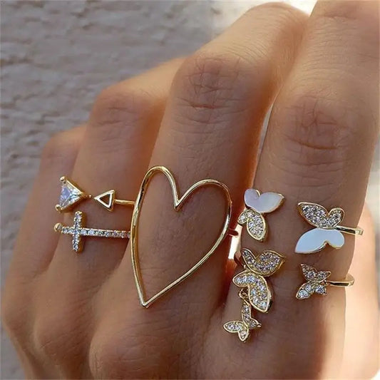 Vintage Butterfly Pearl Ring Set