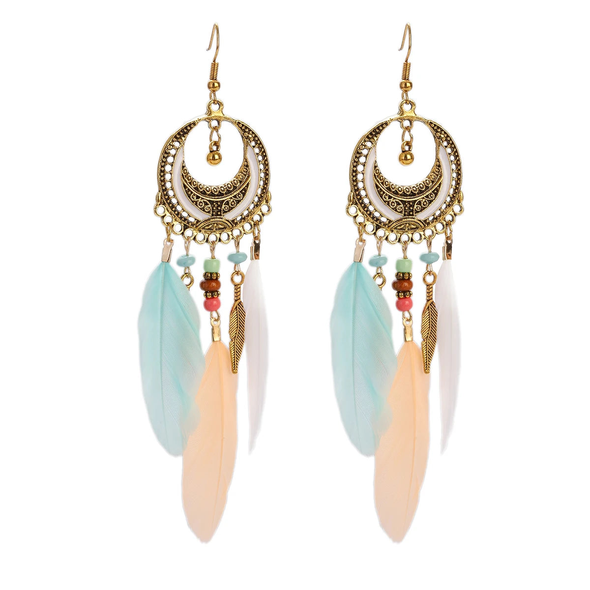 Boho Dream Catcher Feather Tassel Earrings