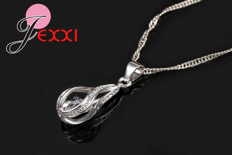 Premium Water Drop CZ Necklace & Earrings Set - 925 Sterling Silver