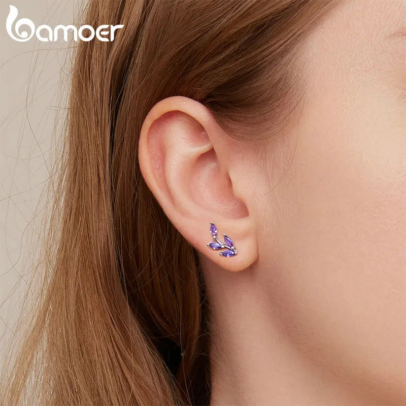 925 Sterling Silver Purple Branch Stud Earrings