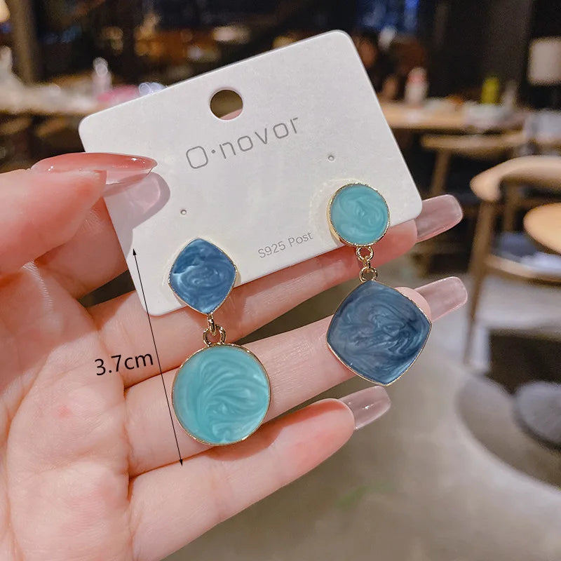 Blue Geometric Butterfly Dangle Earrings