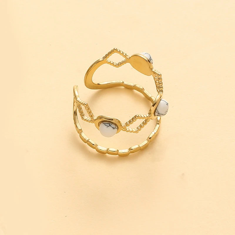 Stainless Steel Natural Stone Open Ring