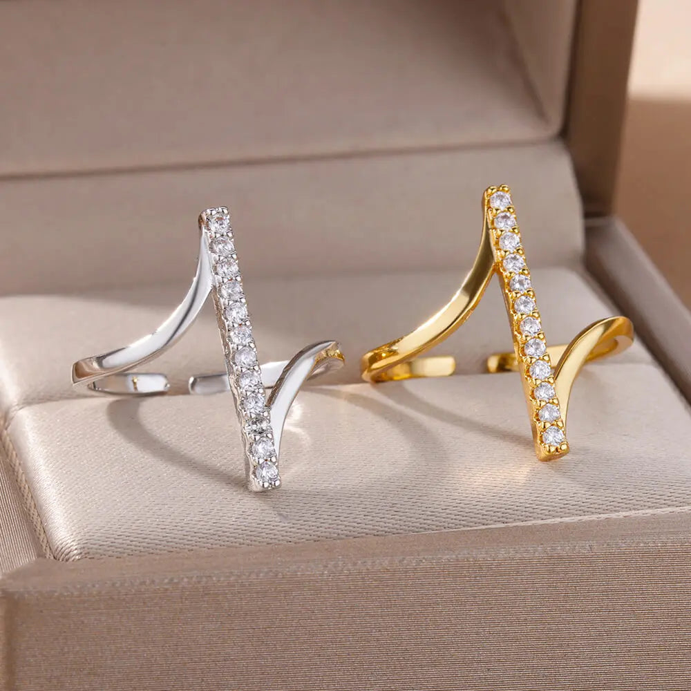 Gold Tone Zircon Geometric Open Ring