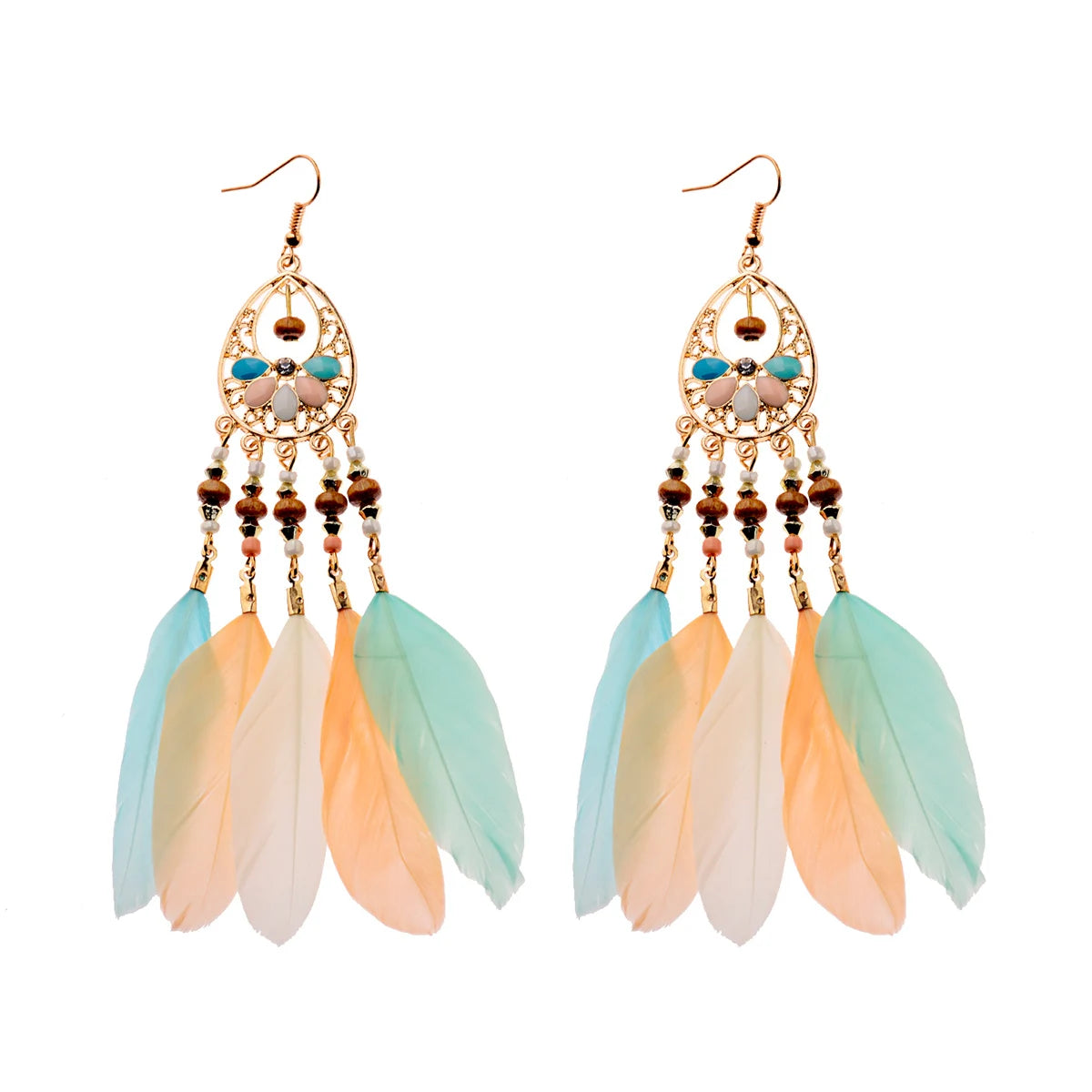 Boho Dream Catcher Feather Tassel Earrings