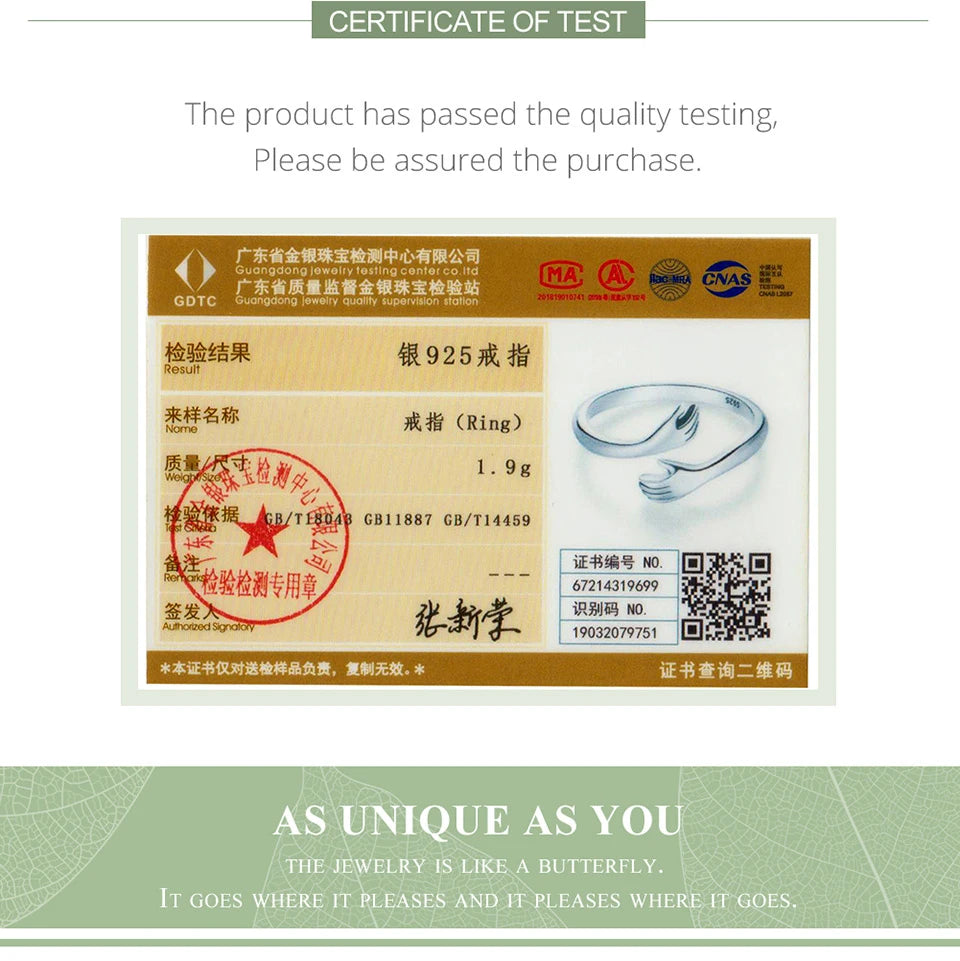 925 Sterling Silver Hug Open Ring
