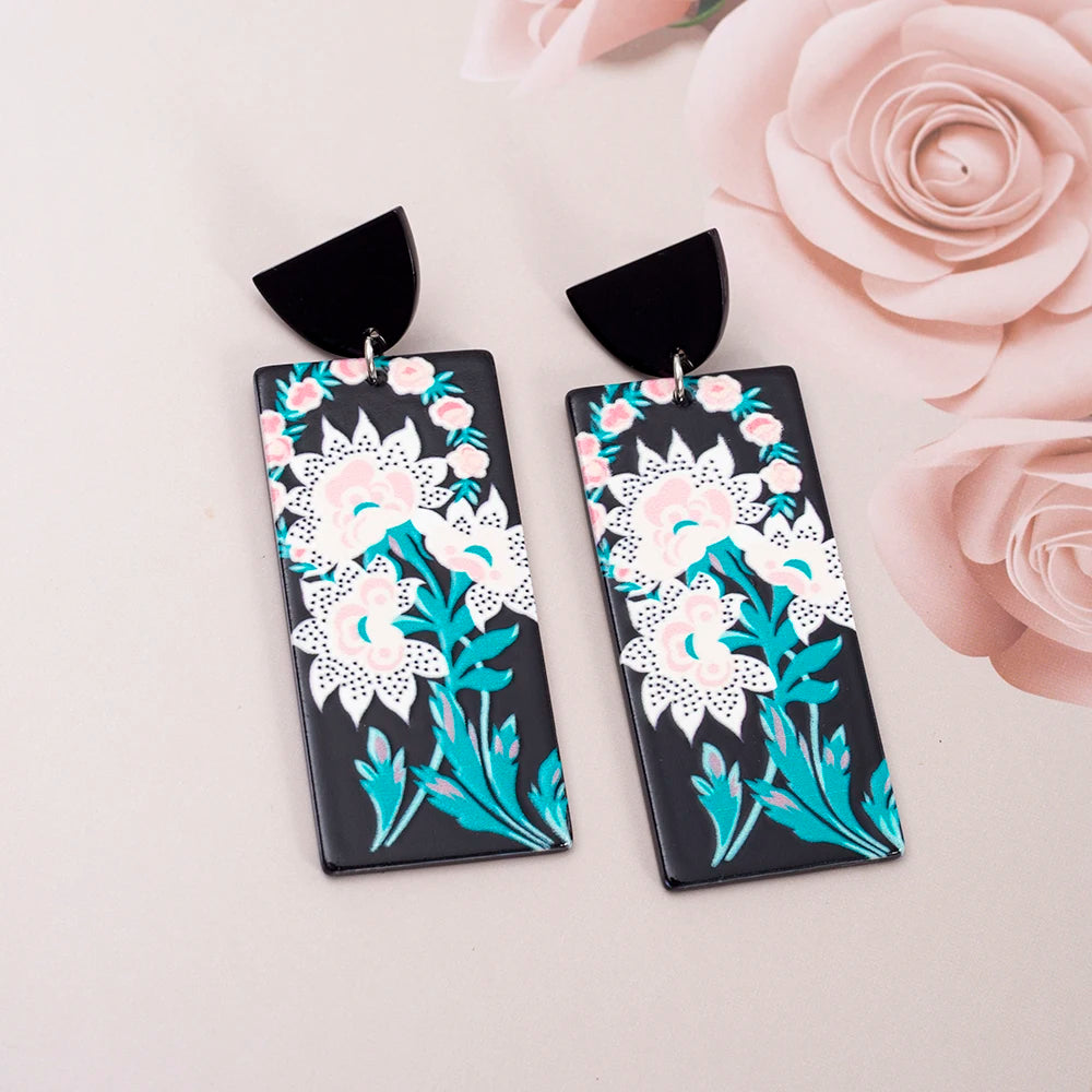 Acrylic White Flower Statement Earrings
