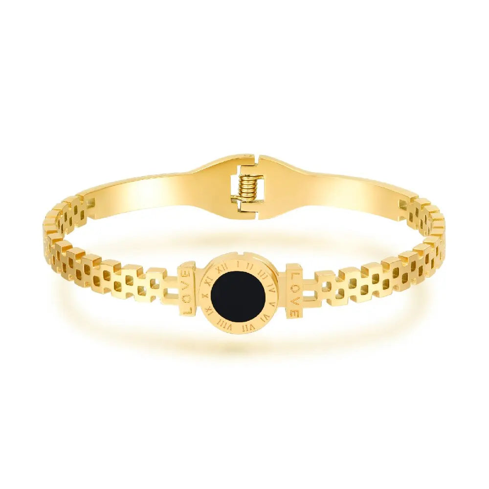 Stainless Steel Roman Numeral Bangle Bracelet