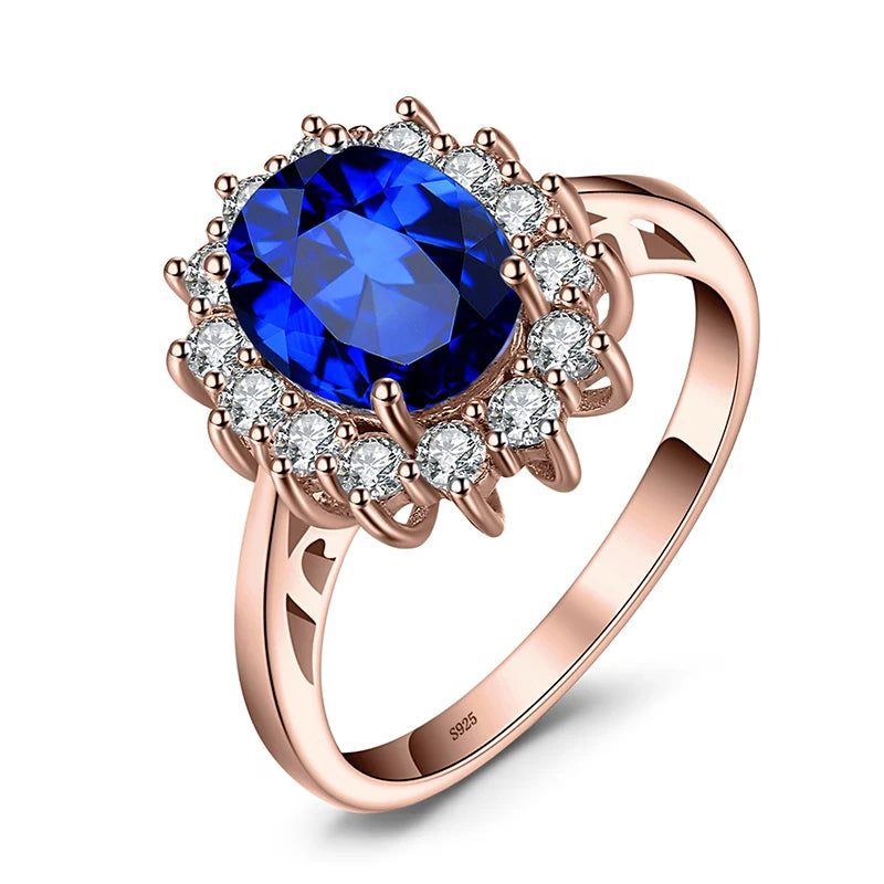 925 Sterling Silver Princess Diana Sapphire Ring