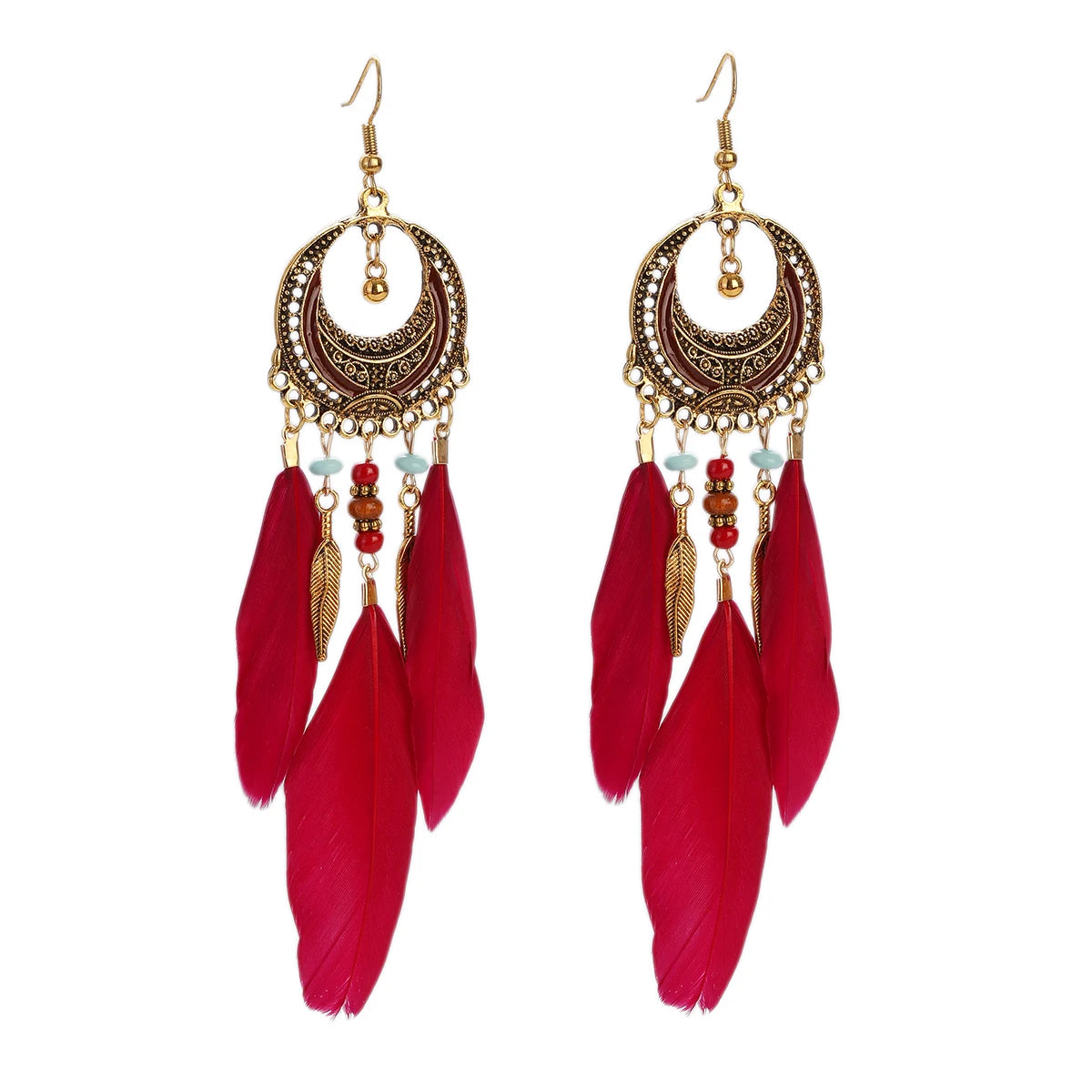 Boho Dream Catcher Feather Tassel Earrings