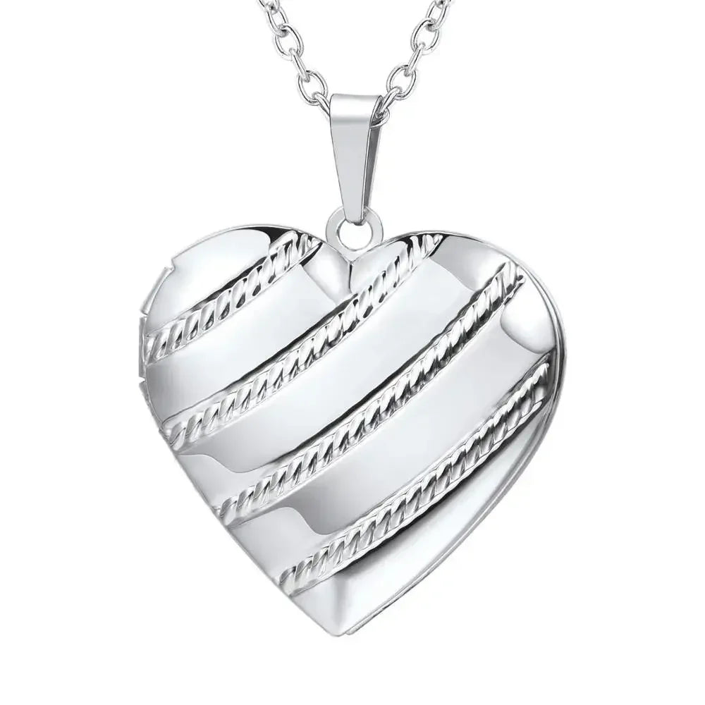 Custom Photo Heart Locket Necklace - Rose Embossed Memorial Jewelry
