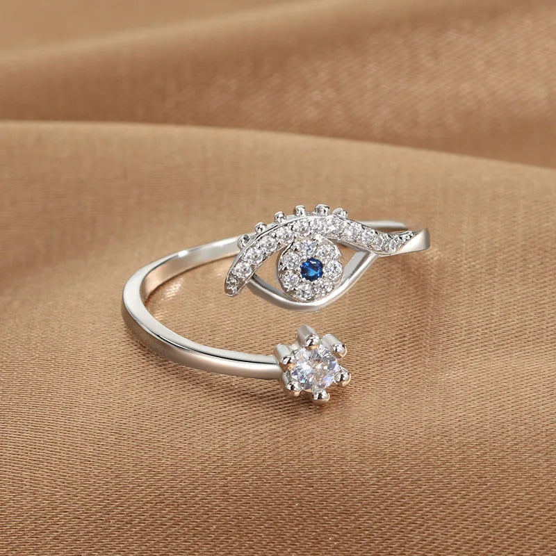 Blue Evil Eye Adjustable Ring